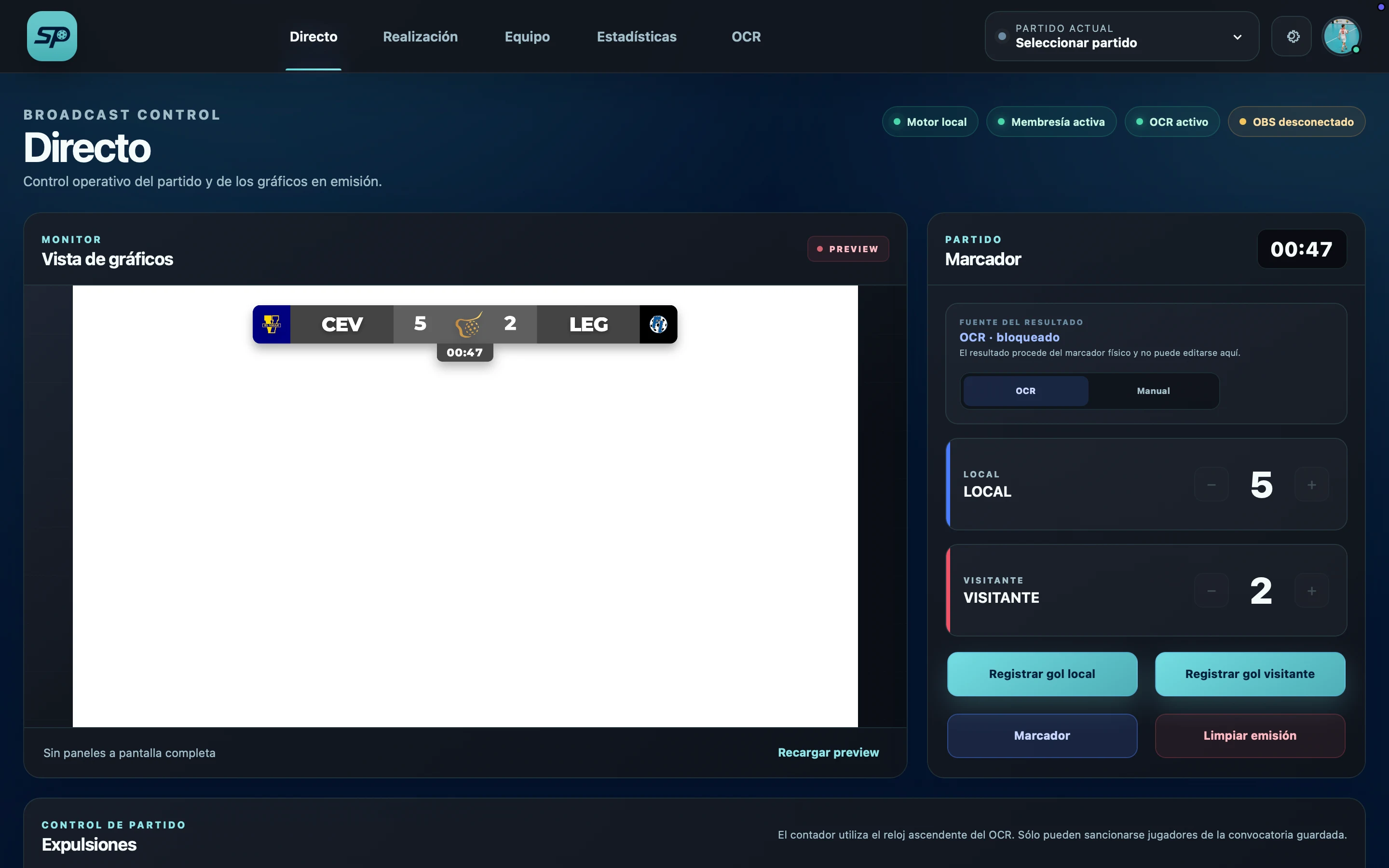 Interfaz de SecretariatPro Live