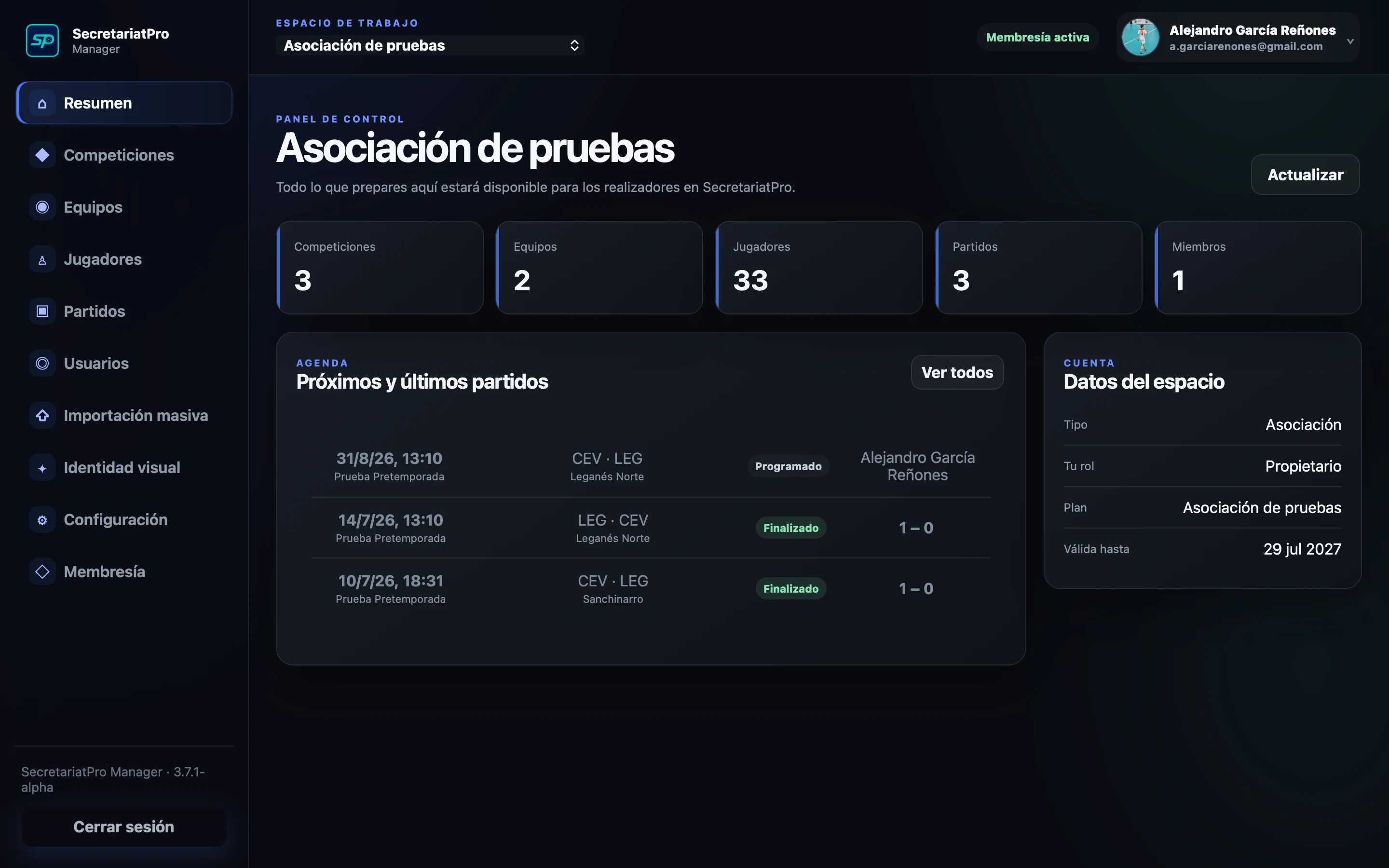 Interfaz de SecretariatPro